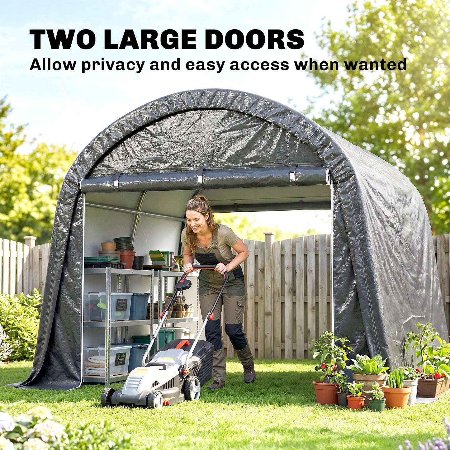 3 x 3(m) Garden Storage Tent, Heavy Duty Outdoor Shed with 2 Doors