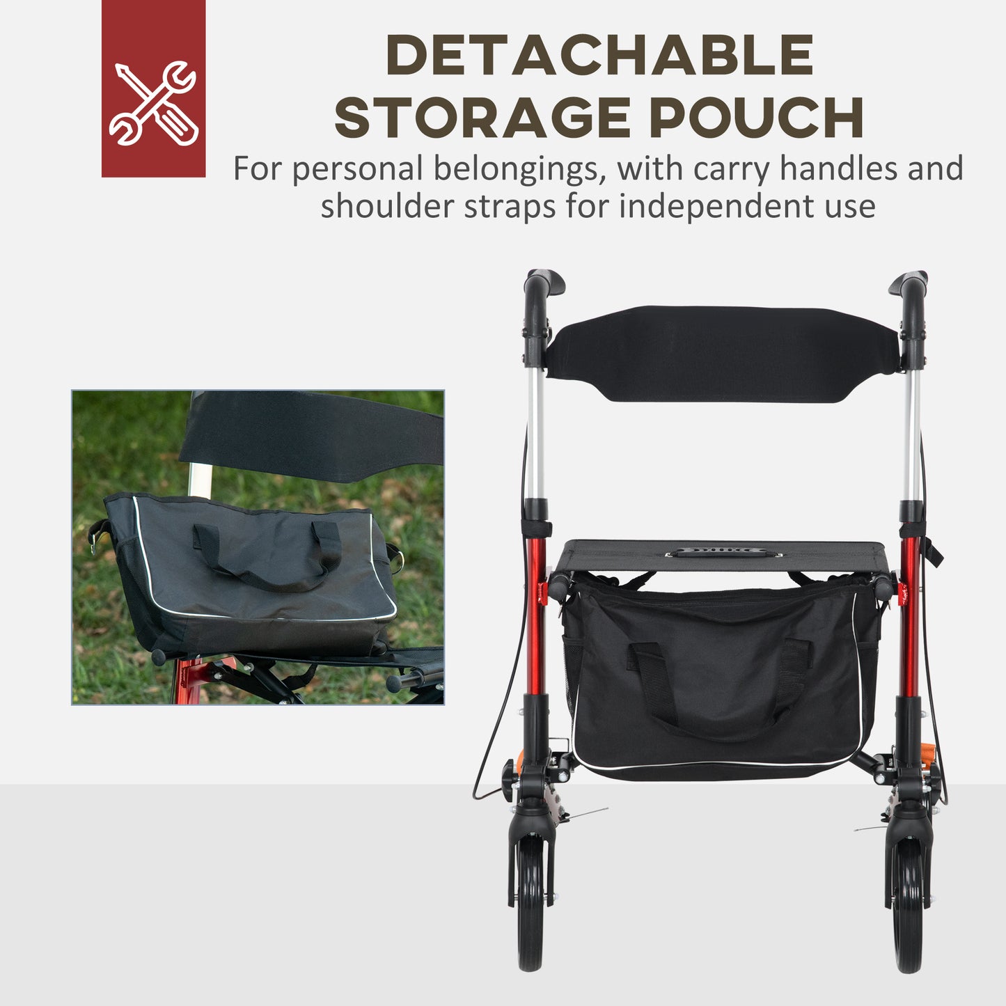 Folding Rollator Walker with 6 Adjustable Handle Height for People with Limited Mobility, Red