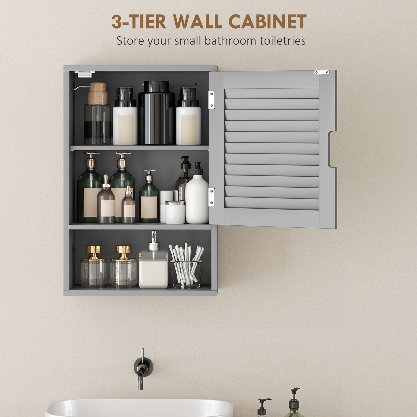 Bathroom Cabinet, Wall Mounted Storage Cabinet with Adjustable Shelves, 40 x 20 x 60 cm, Grey
