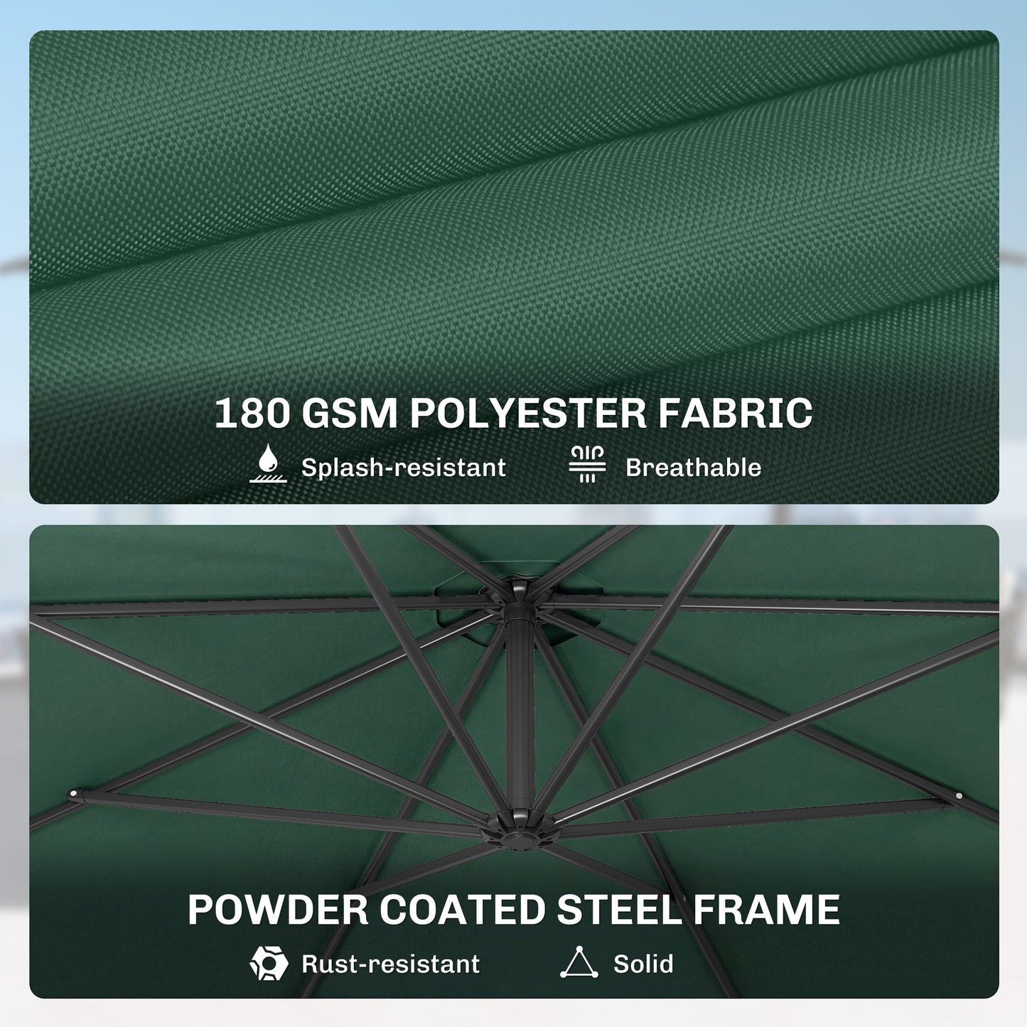 3 m Overhanging Cantilever Parasol, with Cross Base - Dark Green