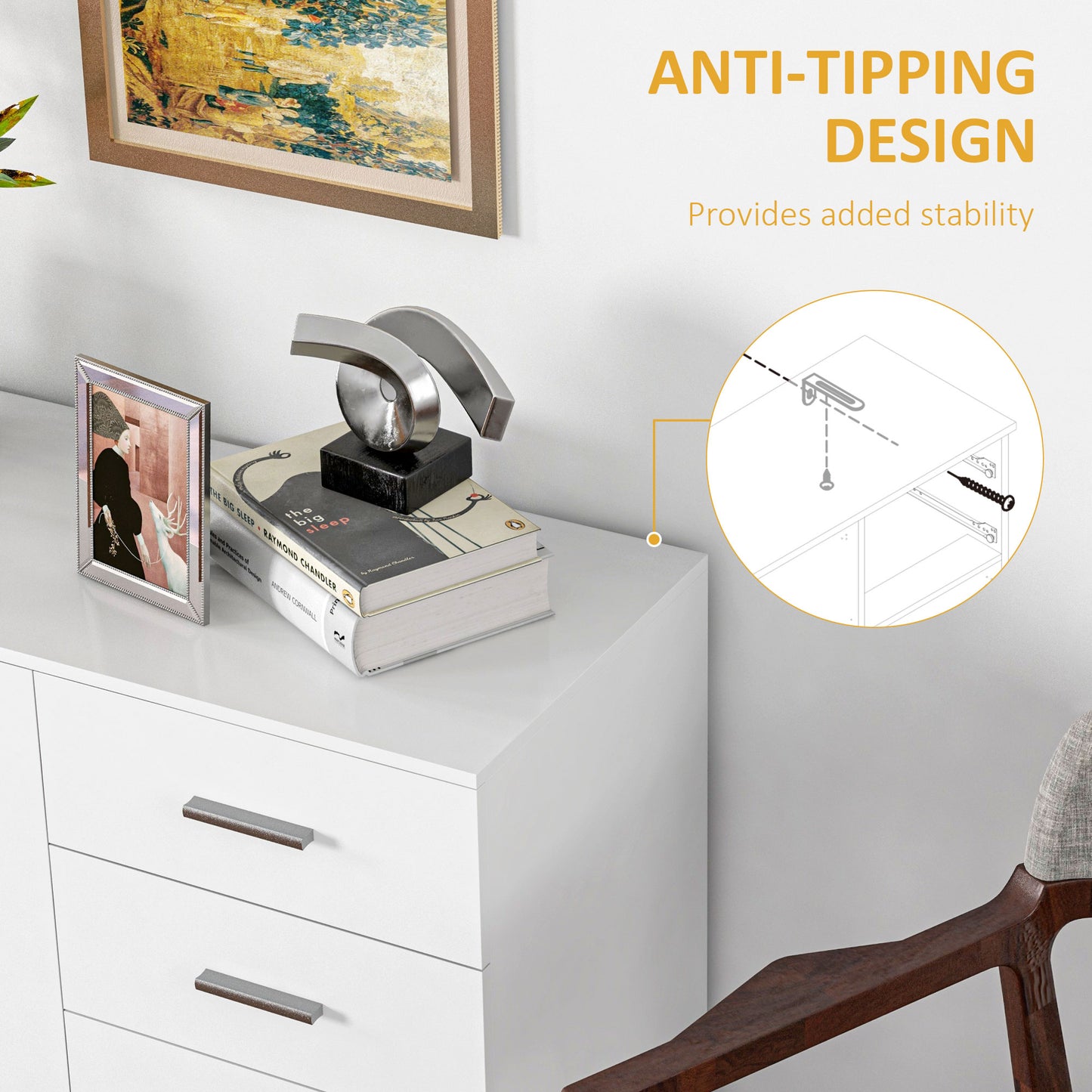 Sideboard, Modern Storage Cabinet with 2 Drawers, 3 Doors and Adjustable Shelves, Kitchen Cabinet, White