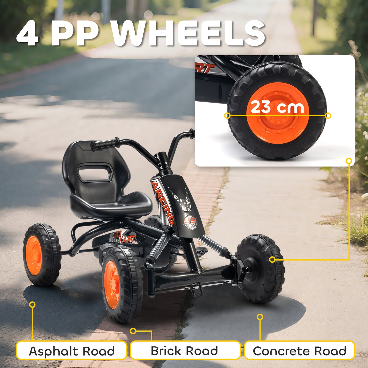 Kids Pedal Go Kart with Steel Frame, Sporty Design, for Ages 2-5 Years, Black