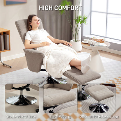 Swivel Recliner Chair with Footstool, Velvet Recliner Armchair with Ottoman, Steel Base