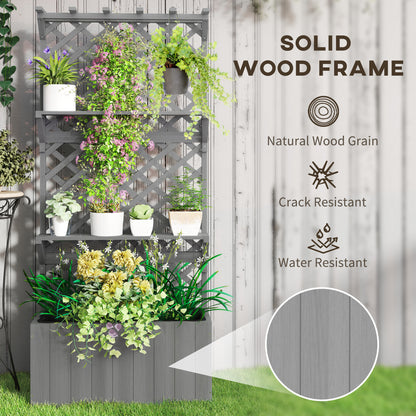 52L Wooden Planter, with Trellis and Shelves - Grey