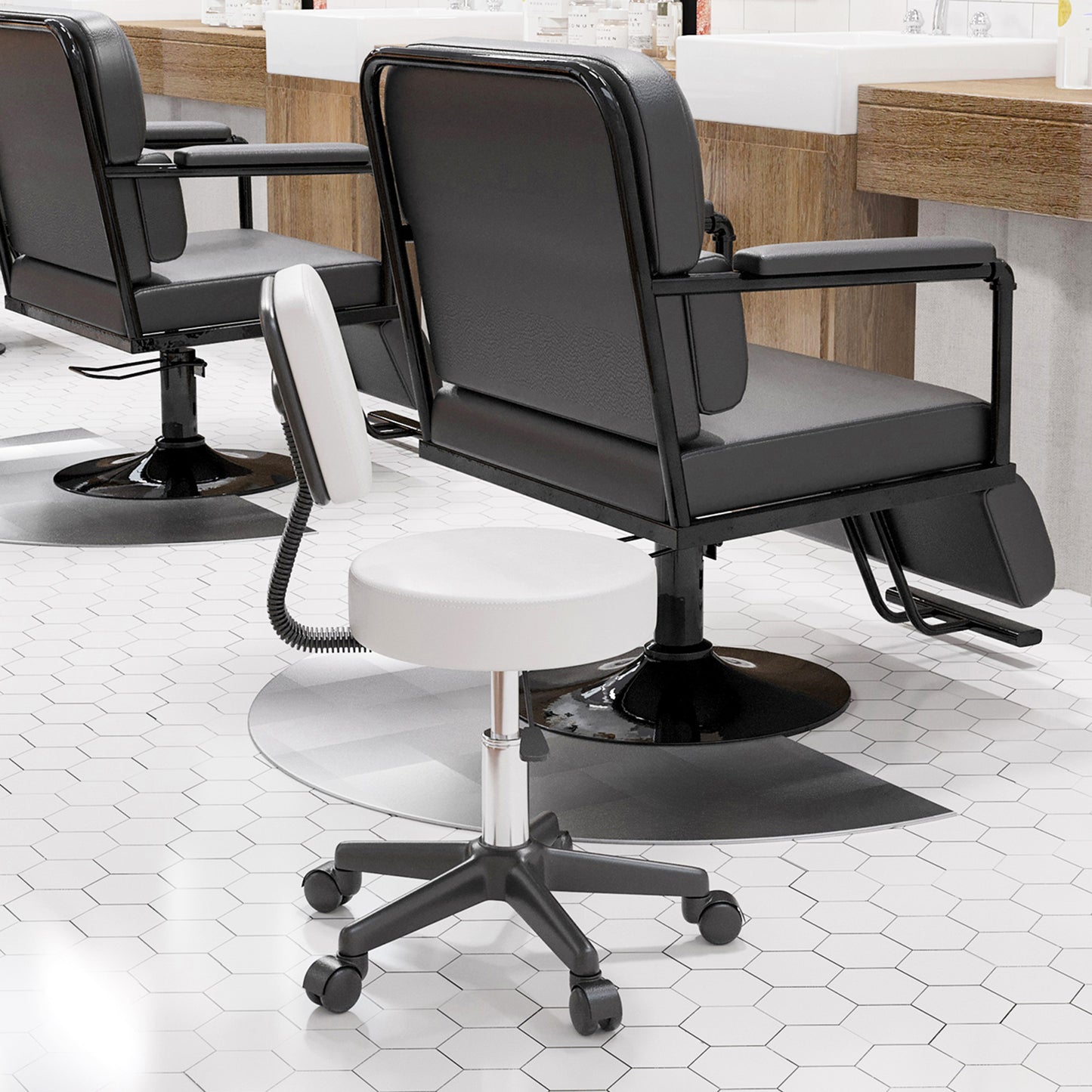 Beautician's Swivel Salon Chair w/ Padded Seat Back 5 Wheels Adjustable Height Salon Hairdressers Tattoo Spa Rolling Cushion