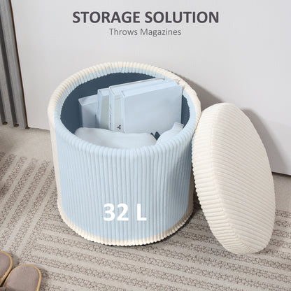 40cm Round Storage Ottoman, Corduroy Footstool with Removable Lid and Legs, Vanity Stool for Living Room, Bedroom, Beige