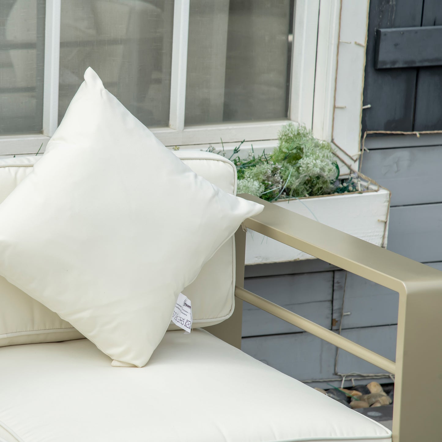 4 Pieces Outdoor Garden Furniture Set, Aluminium Frame Backyard Furniture w/ Thick Padded Cushioned Loveseat, 2 Chairs
