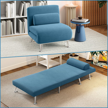 Single Velvet-Feel Sleeper Chair - Blue