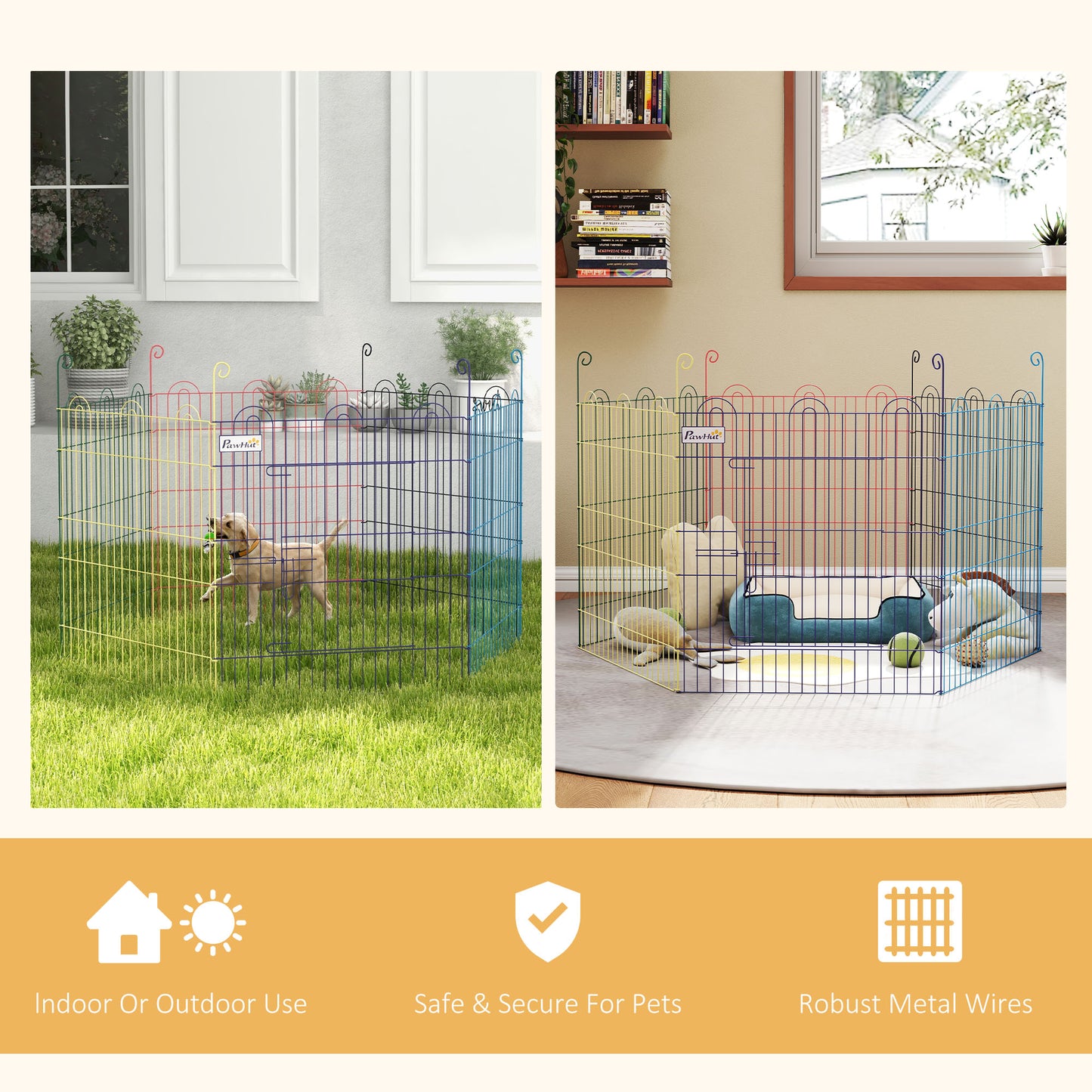Pet Playpen Crate, with Six Panels, Door, for Indoors and Outdoors
