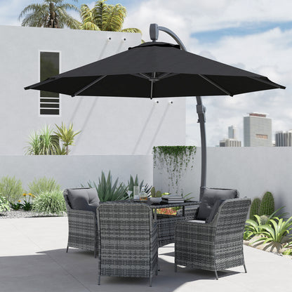 3(m) Garden Cantilever Parasol, Round Overhanging Umbrella with Crank Handle, Cross Base, Aluminium Frame and 360° Rotation
