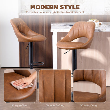Bar Stools Set of 2, PU Leather Swivel Barstools with Backrest and Footrest for Kitchen, Counter, Breakfast Bar, Brown