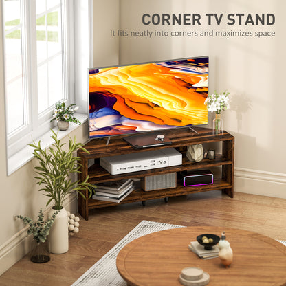 Corner TV Stand with 2 Open Shelves for 47 Inch TV - Rustic Brown