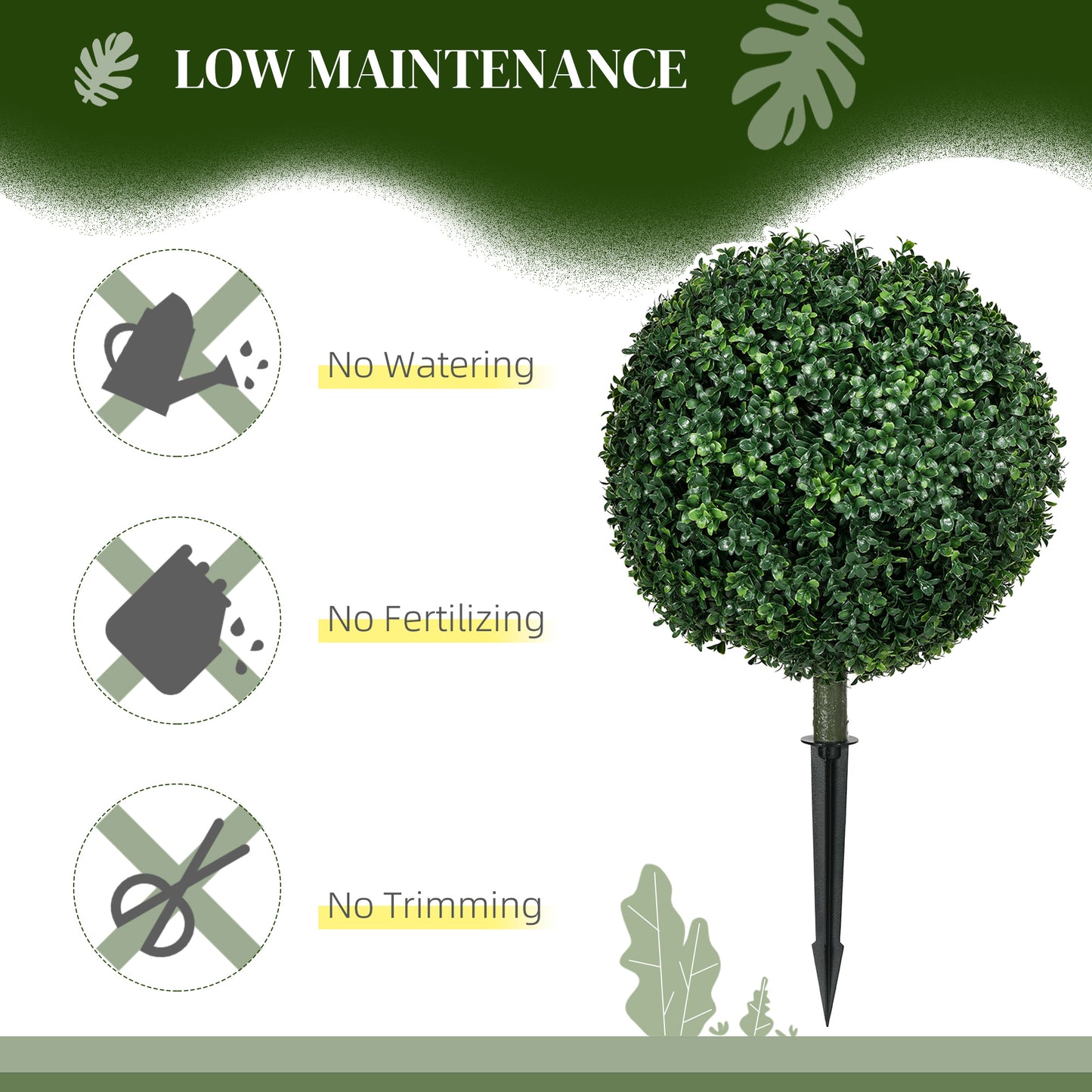 Artificial Boxwood Trees w/ Ground Stake, Set of 2 Ball Shaped Topiary Trees for Home Office & Living Room, UV Resistant