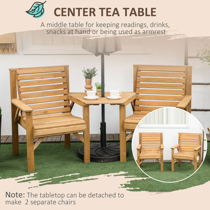 Wooden Garden Love Seat, 2 Seater Jack & Jill Companion Seat with Coffee Table and Parasol Hole, Partner Bench