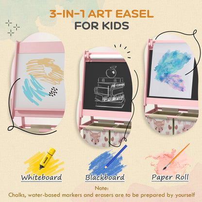 Three-In-One Kids Easel with Paper Roll, Art Easel, with Storage - Pink