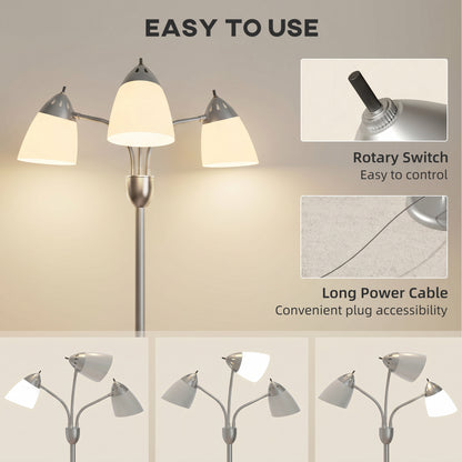 Arc Tree Floor Lamp with 3 Adjustable Rotating Lights and 3000K/4500K/6500K Colour Temperatures, Silver Tone