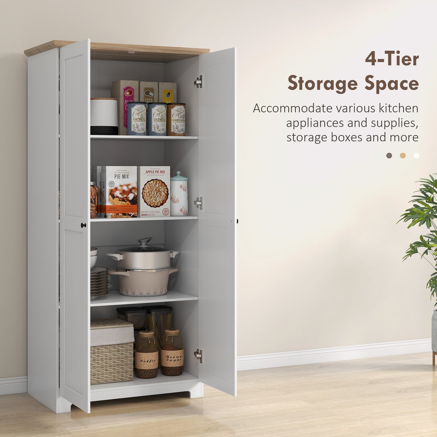 172cm Kitchen Cupboard, Freestanding Storage Cabinet with Doors and Shelves