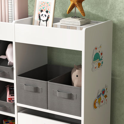 Kids Toy Storage Unit with 11 Bins, Cabinet, Top Shelves, 3 Stickers, for Nursery, Playroom, White