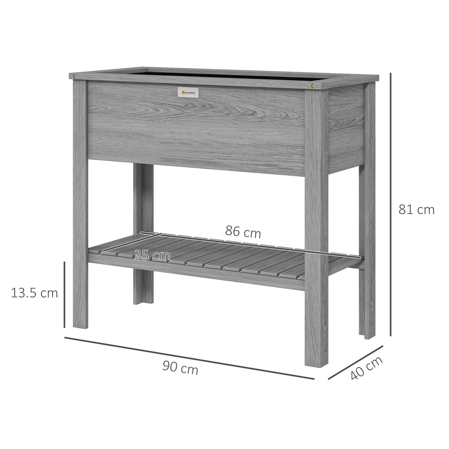 Wooden Raised Garden Bed, Elevated Planter Box with Storage Shelf and Drainage Holes, Raised Planter with Legs, Grey