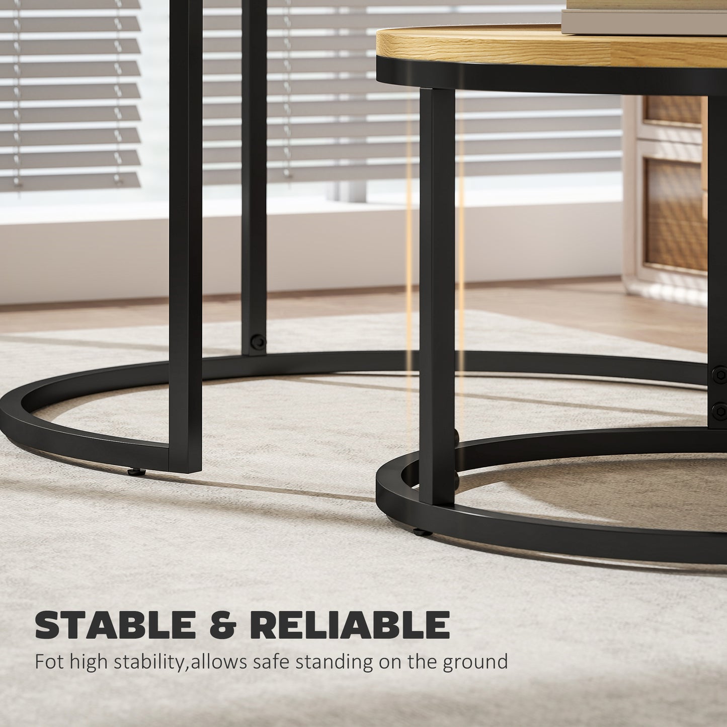 Set of Two Wood-Effect Stacking Tables - Natural