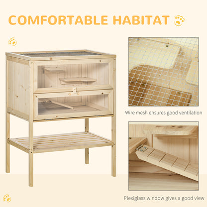 Wooden Hamster Cage with Storage Shelf, Small Animal Exercise Play House Gerbil Cage with Openable Top, Ramp for Gerbils
