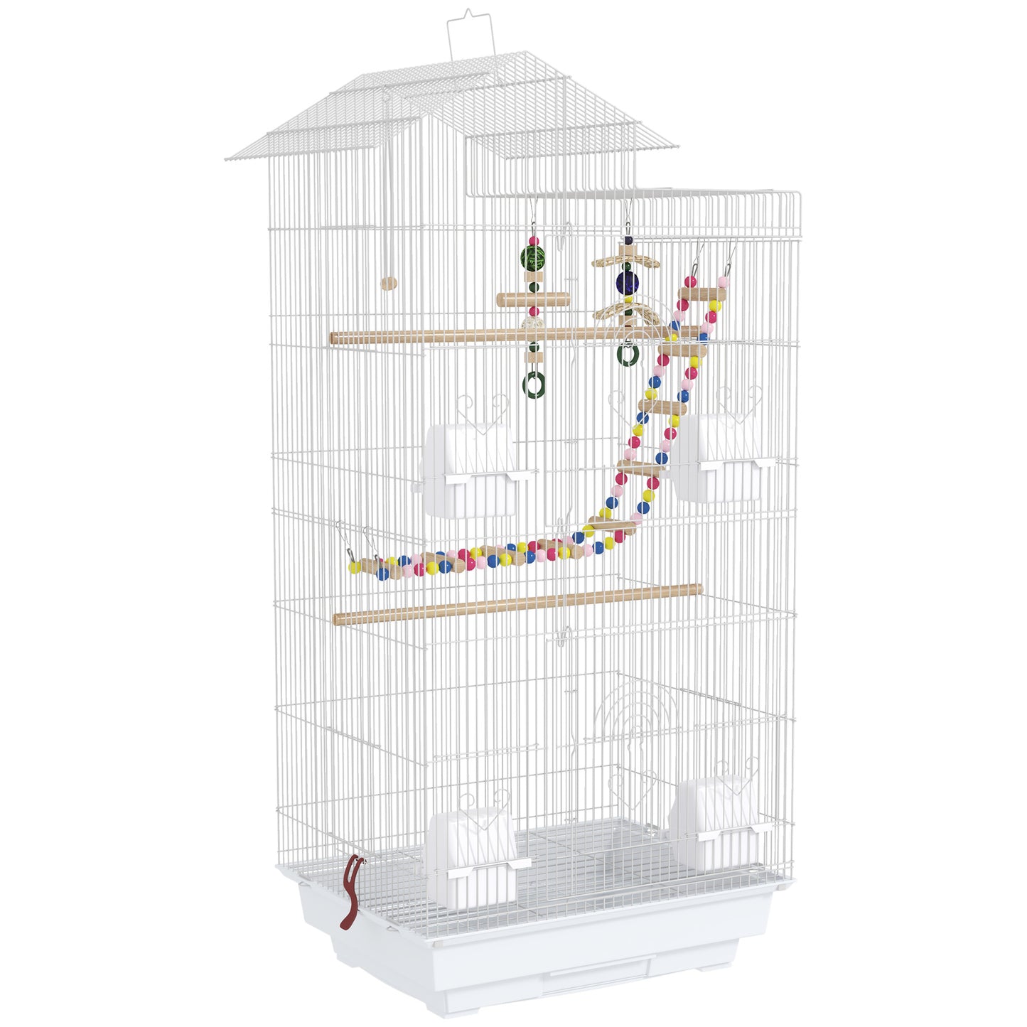 Bird Cage for Budgies, Finches, Canaries w/ Accessories, Toys, Tray, White