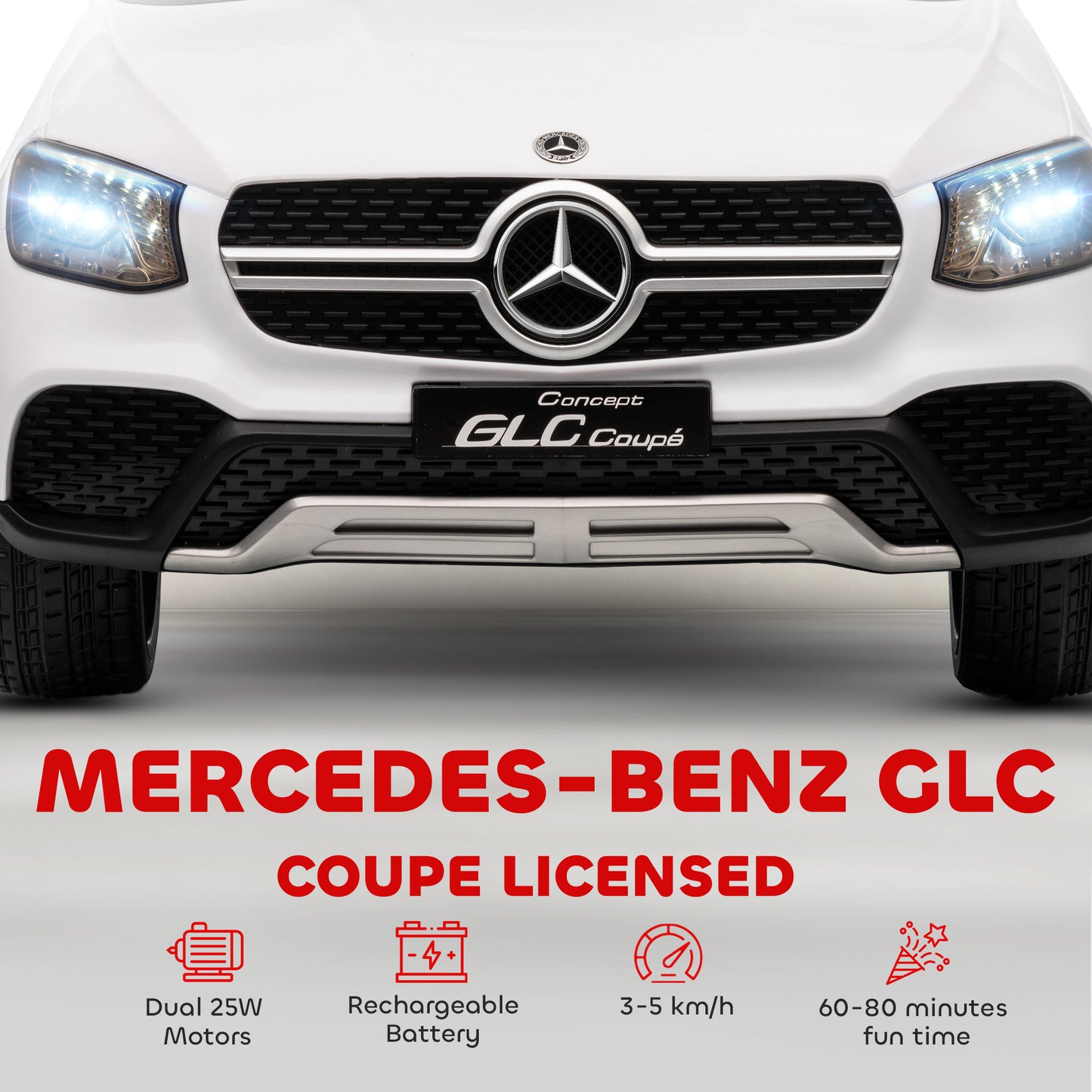 Mercedes-Benz GLC Licensed Kids Ride on Car with Remote Control, Soft Start, MP3, LED Headlights, White