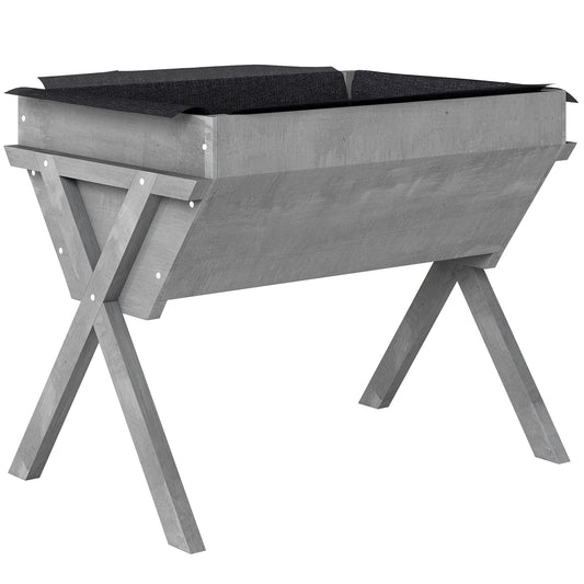 Wooden Raised Garden Bed with Bed Liner, Elevated Planter Box with Legs, Light Grey