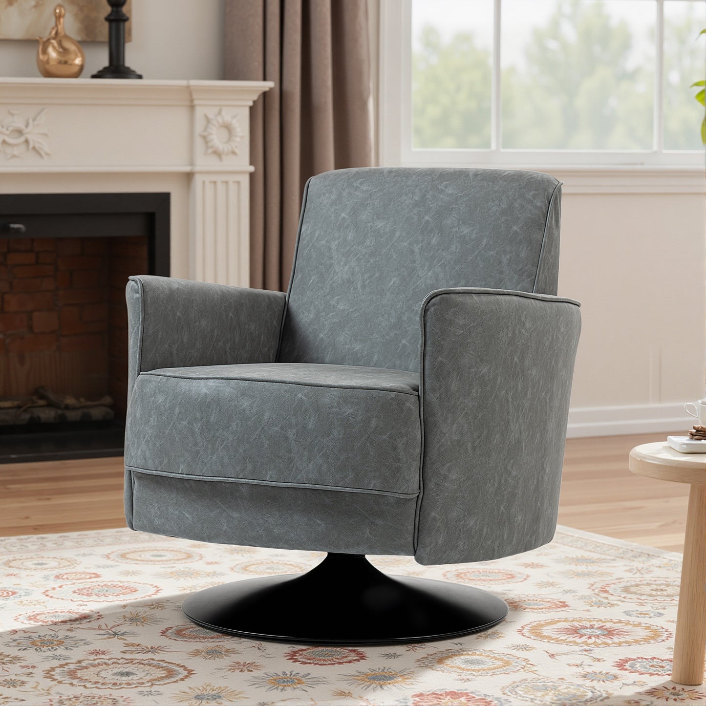 Upholstered Swivel Accent Chair with Thick Padding, Grey