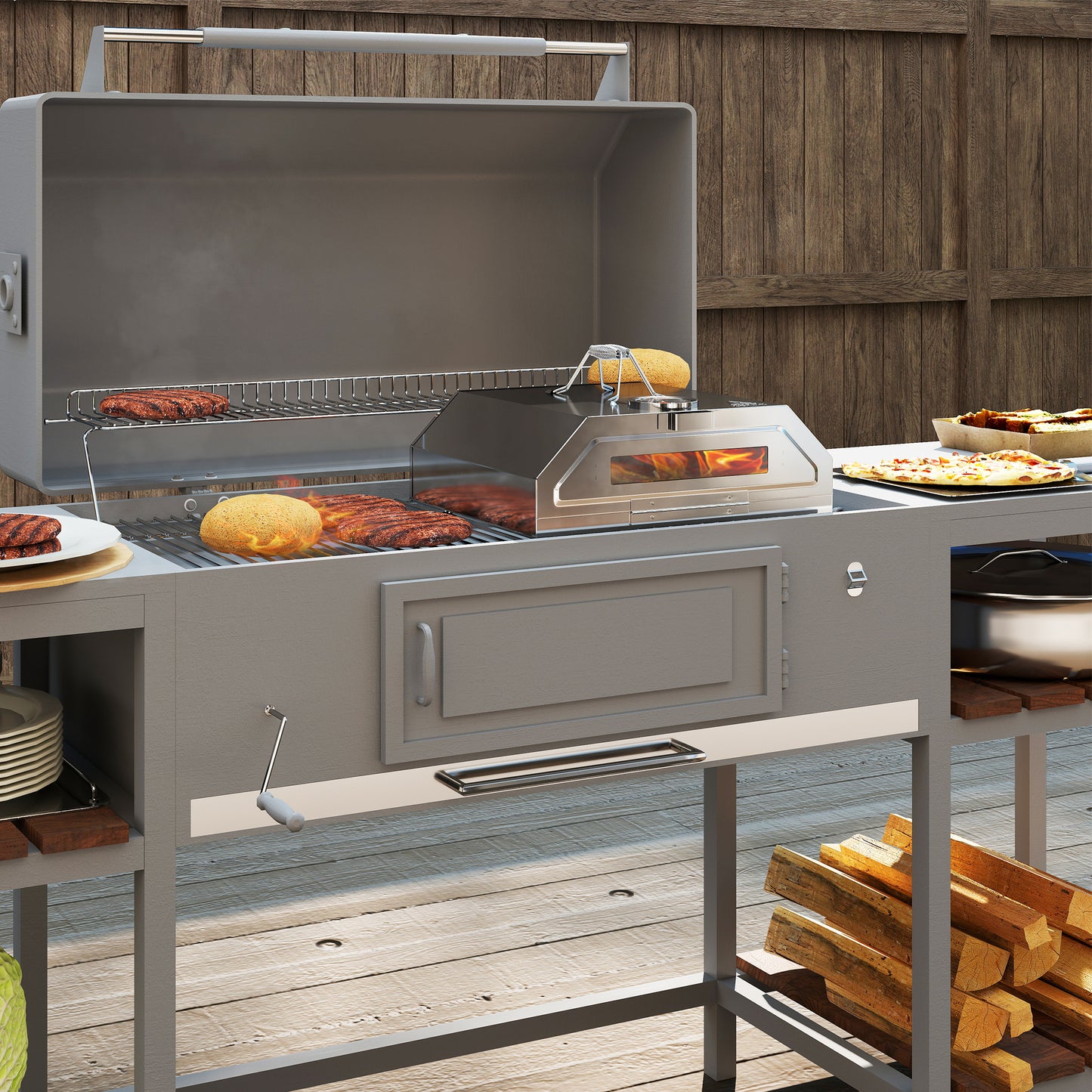 8 in Portable Stainless Steel BBQ Grill Top Pizza Oven with Built-in Thermometer and Viewing Window for Gas and Charcoal BBQ