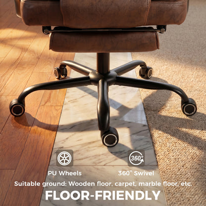 Executive Office Chair, Leathaire Big and Tall Office Chair 180 kg with Wide Seat, Reclining, Lumbar Support, Brown