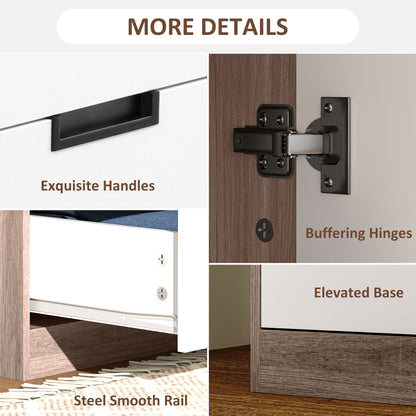 Modern Clothes Storage Cupboard Unit, 3 Drawer 2 Door Wardrobe with Hanging Rod, White/Brown