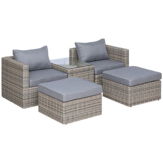 5 Piece Rattan Garden Furniture Set w/ 10cm Thick Cushions