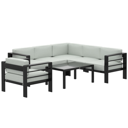 5-Piece Garden Corner Sofa Set with Cushions, 6 Seater Aluminium Garden Furniture Set with Coffee Table, Light Grey
