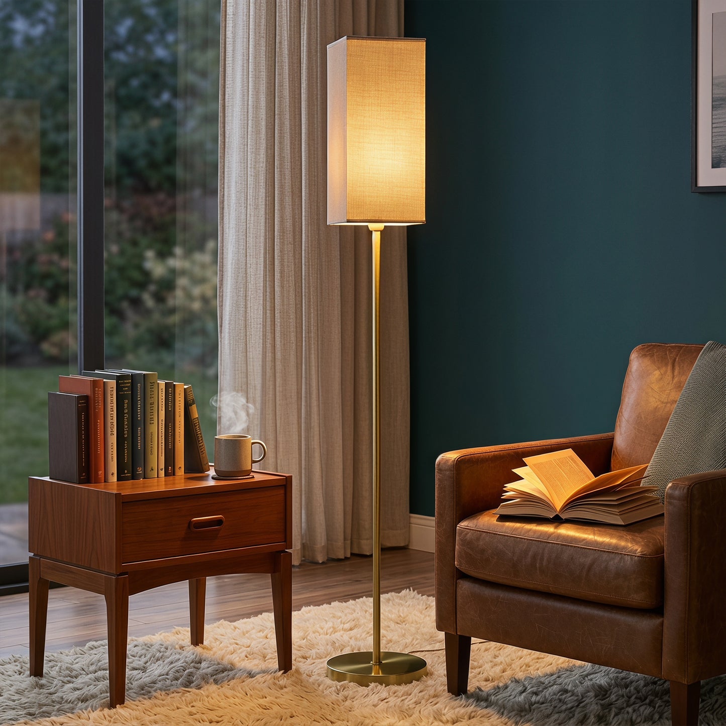 Floor Lamp, Modern Standing Lamp with Linen Shade and Foot Switch, Tall Lamps for Bedroom, Bulb not Included, Gold Tone