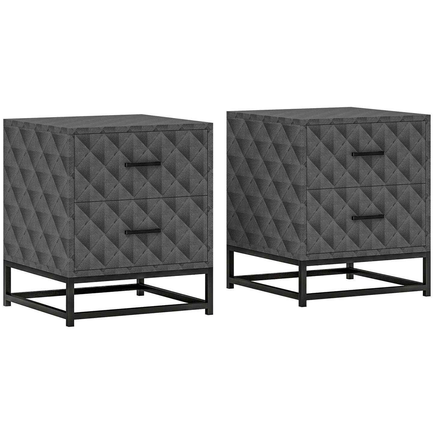 Bedside Tables Set of 2, Modern Bedside Table Nightstand with 2 Drawers, Bedside Cabinet Sofa Side Table with Storage