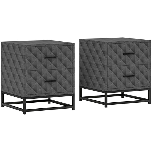 Bedside Tables Set of 2, Modern Bedside Table Nightstand with 2 Drawers, Bedside Cabinet Sofa Side Table with Storage