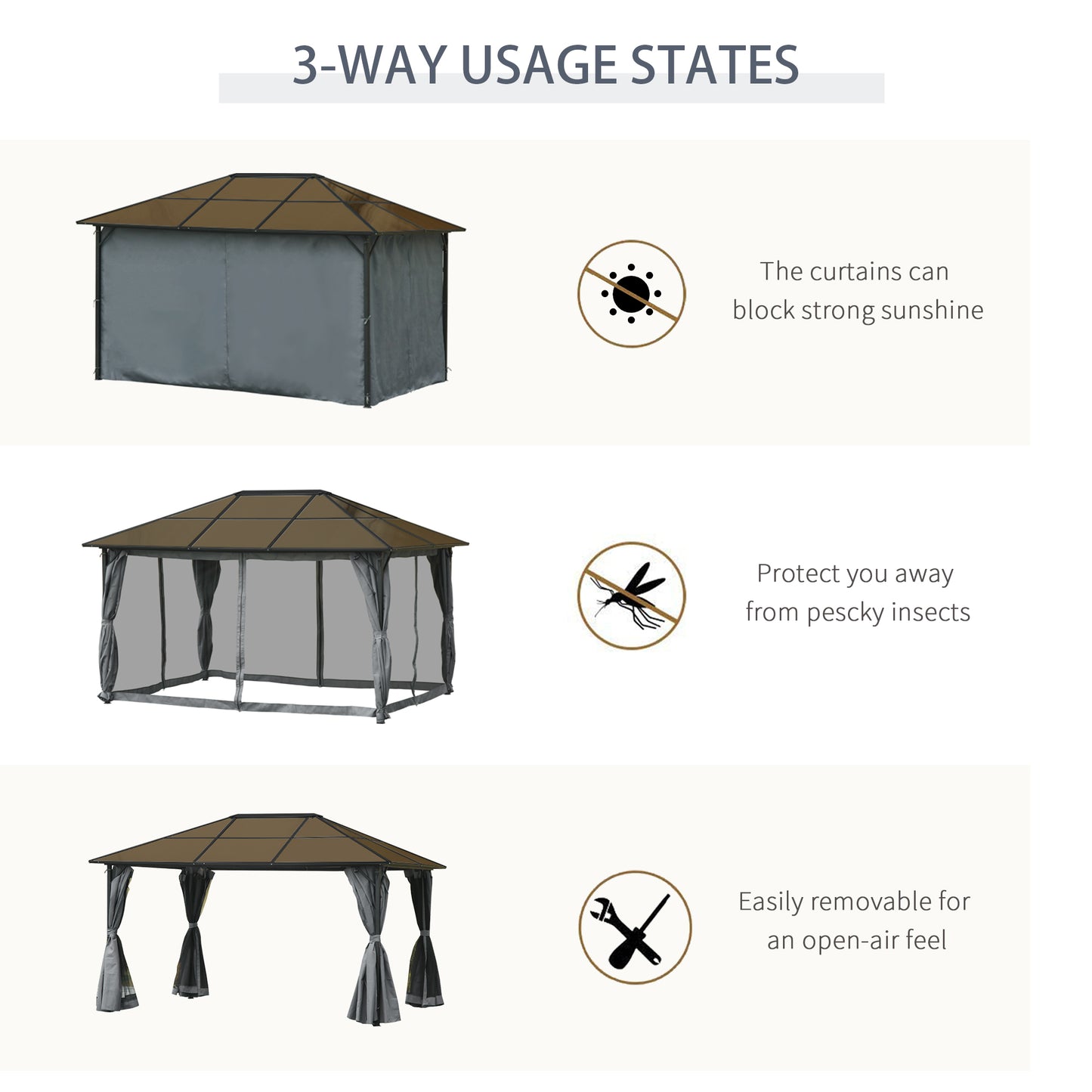 3 x 4m Hardtop Gazebo Canopy with Polycarbonate Roof, Aluminium Frame, Permanent Pavilion Garden Gazebo