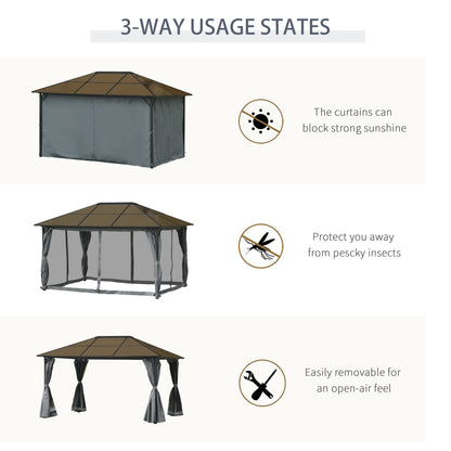 3 x 4m Hardtop Gazebo Canopy with Polycarbonate Roof, Aluminium Frame, Permanent Pavilion Garden Gazebo