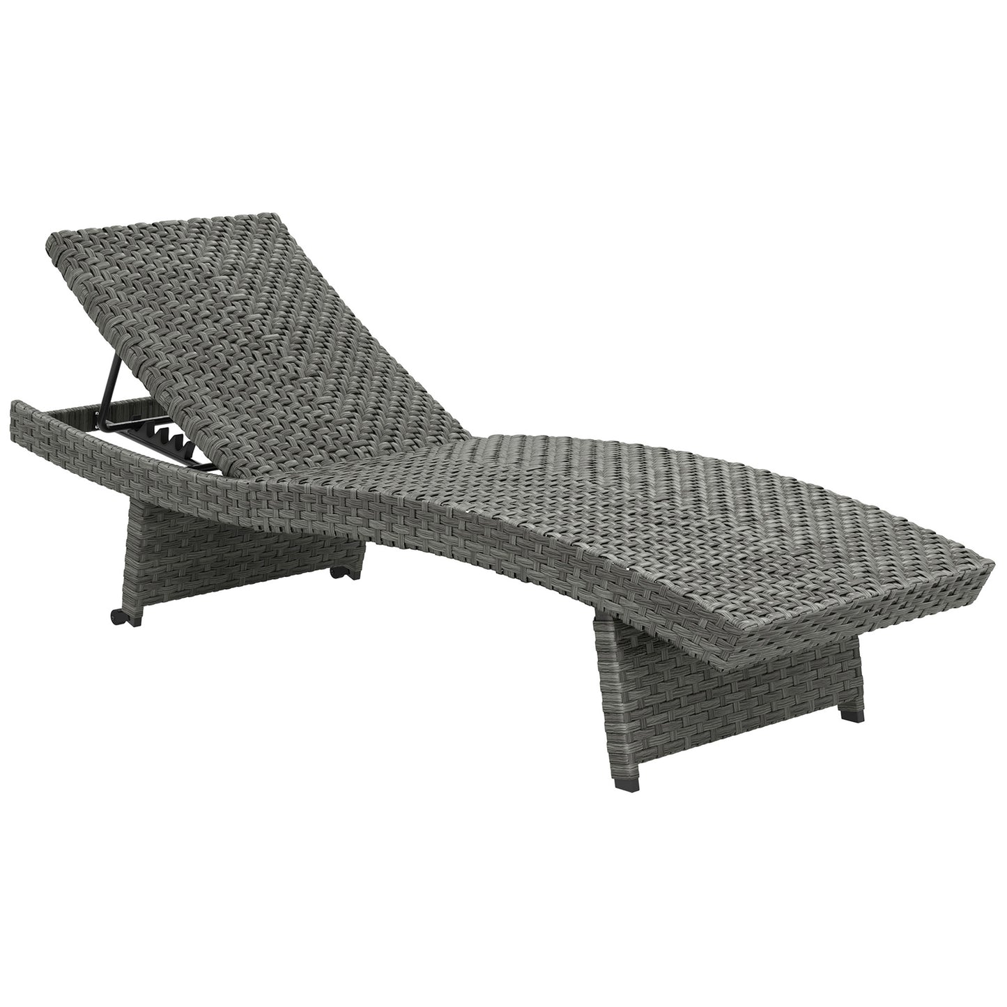 Outdoor PE Rattan Sun Lounger, Folding Wicker Garden Lounger Recliner with 4-Level Adjustable Backrest