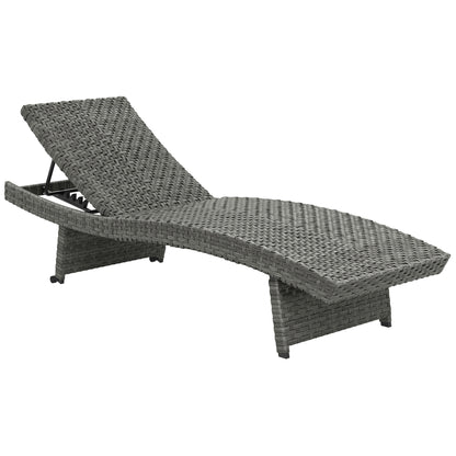 Outdoor PE Rattan Sun Lounger, Folding Wicker Garden Lounger Recliner with 4-Level Adjustable Backrest
