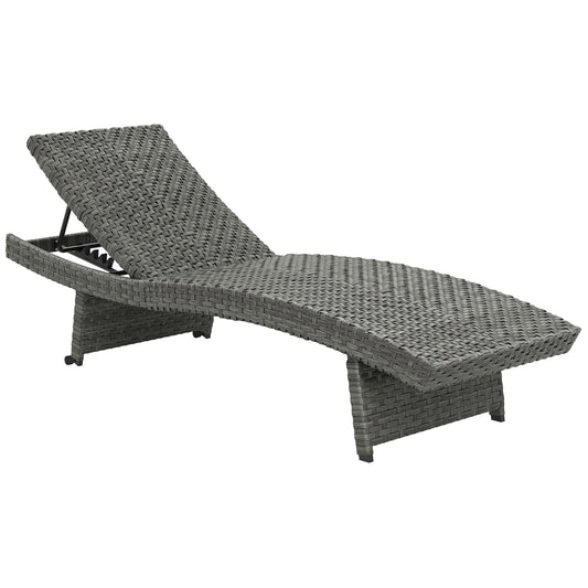 Outdoor PE Rattan Sun Lounger, Folding Wicker Garden Lounger Recliner with 4-Level Adjustable Backrest