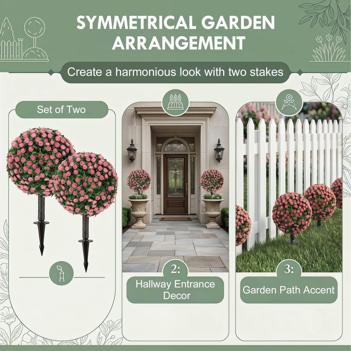 Artificial Rose Topiary UV Resistant, 2-Pack Fake Plants, 55 cm, Pink
