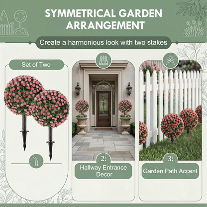 Artificial Rose Topiary UV Resistant, 2-Pack Fake Plants, 55 cm, Pink