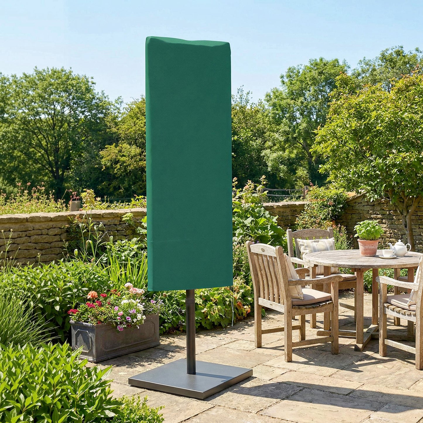 Garden Parasol Cover, Outdoor Patio Umbrella Protector Weatherproof Garden Patio for 2-4.6m Parasol, Dark Green