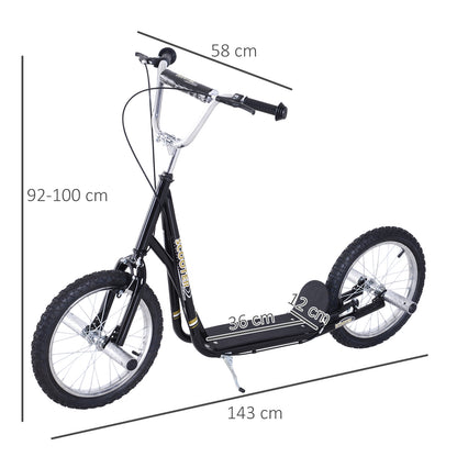 Stunt Scooter, Kids Scooter with 16" Big Wheels, Adjustable Height, Dual Brakes, for Ages 5+ Years, Black
