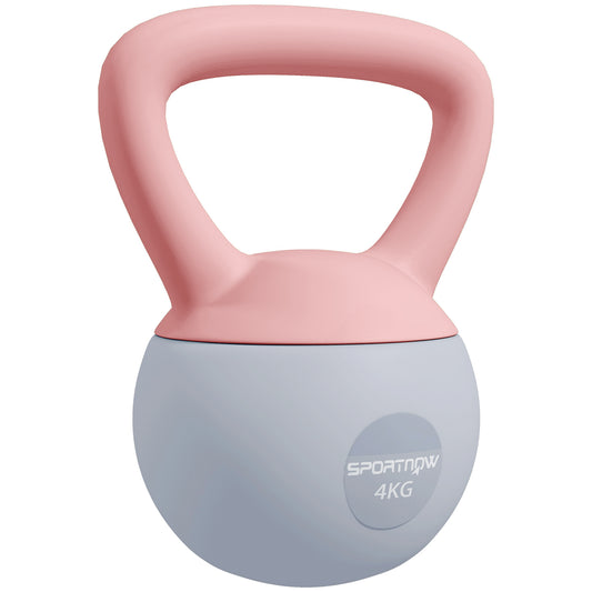 4KG Soft Kettlebell, Kettlebell with Non-Slip Handle for Home Gym, Weight Lifting, Strength Training, Pink/Grey