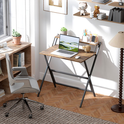 81.5 cm Folding Computer Desk with Monitor Shelf - Rustic Brown