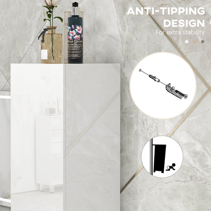 Freestanding Bathroom Cabinet, High Gloss Storage Cabinet with Doors and Adjustable Shelves, 30 x 30 x 181.5 cm, White
