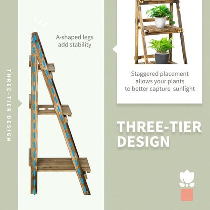 Wooden Folding Flower Pot Stand 3 Tier Garden Planter Display Ladder Gardener Storage Shelves Rack Herb Holder (40L x 37W x 9